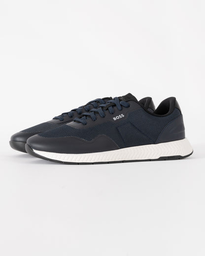 BOSS Orange TTNM Mens Mesh Trainers with Smooth Trims - Dark Blue 401 | CHO | Designer Mens Trainers