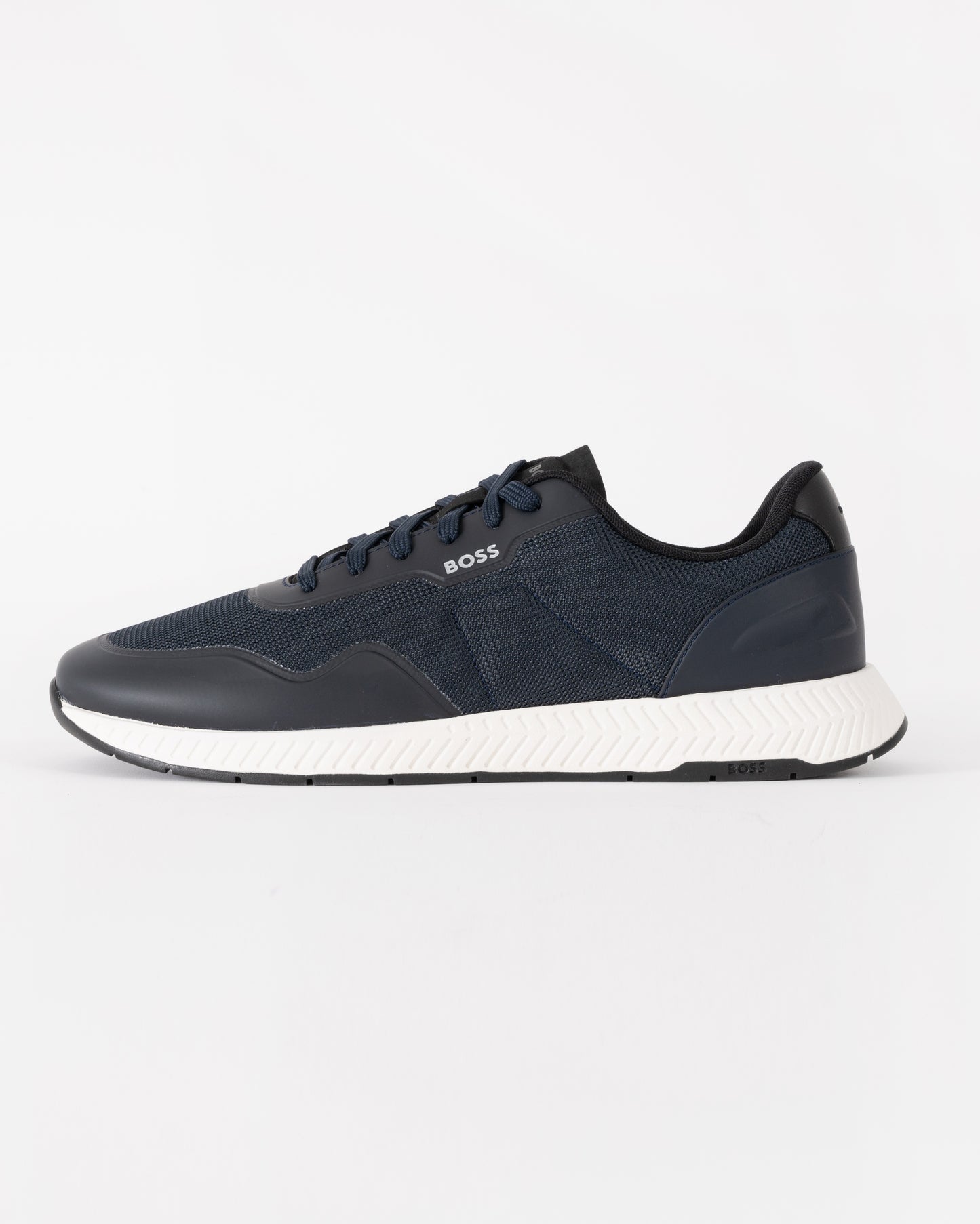 BOSS Orange TTNM Mens Mesh Trainers with Smooth Trims - Dark Blue 401 | CHO | Designer Mens Trainers