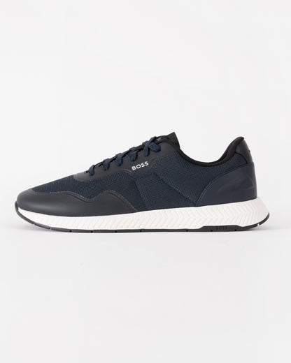 BOSS Orange TTNM Mens Mesh Trainers with Smooth Trims - Dark Blue 401 | CHO | Designer Mens Trainers