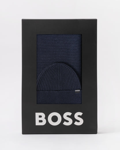 BOSS Orange Uboldi Scarf & Beanie Set - Dark Blue 404 in box set