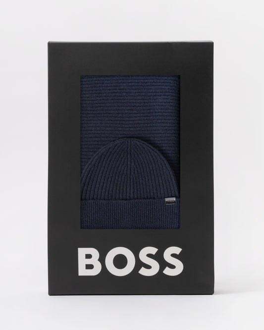 BOSS Orange Uboldi Scarf & Beanie Set - Dark Blue 404 in box set