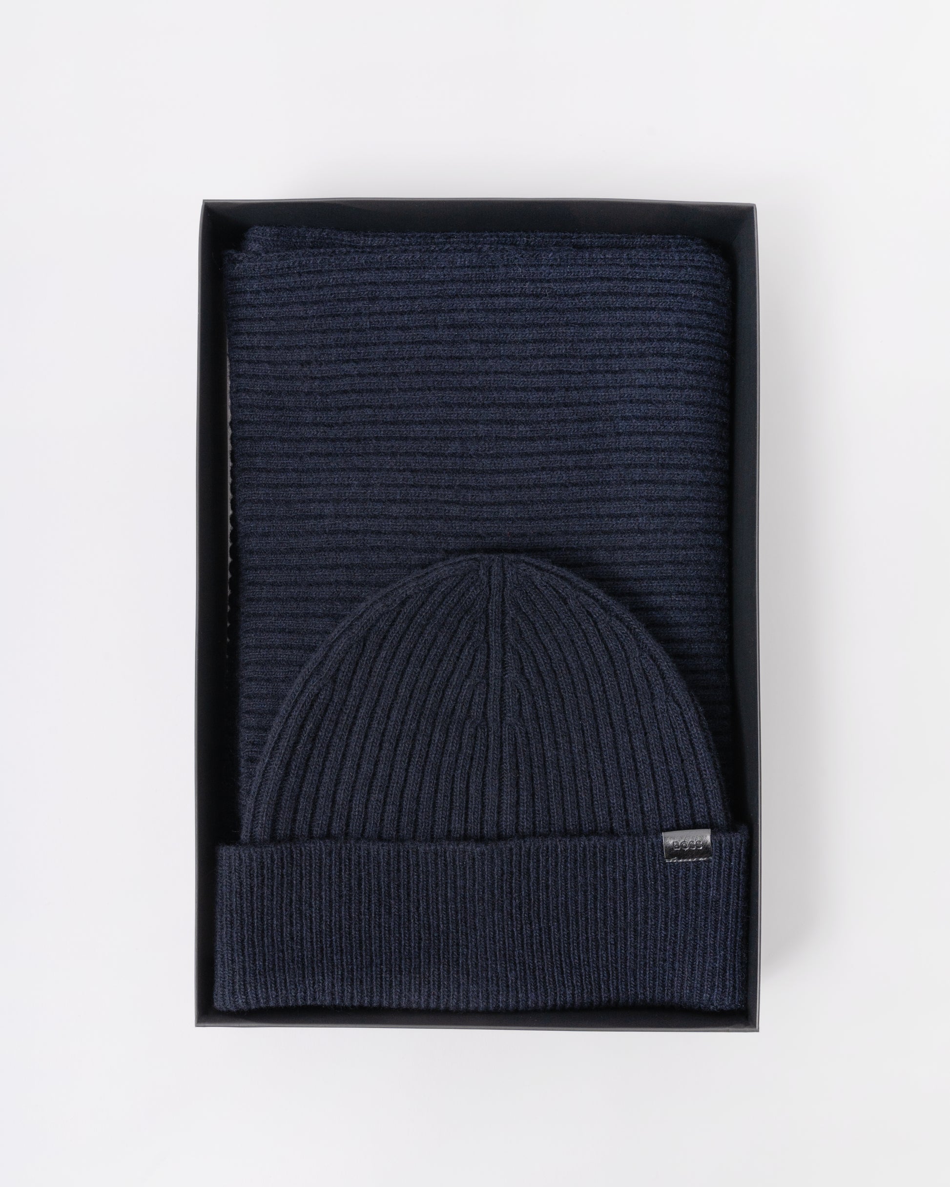 BOSS Orange Uboldi Scarf & Beanie Set - Dark Blue 404 in box