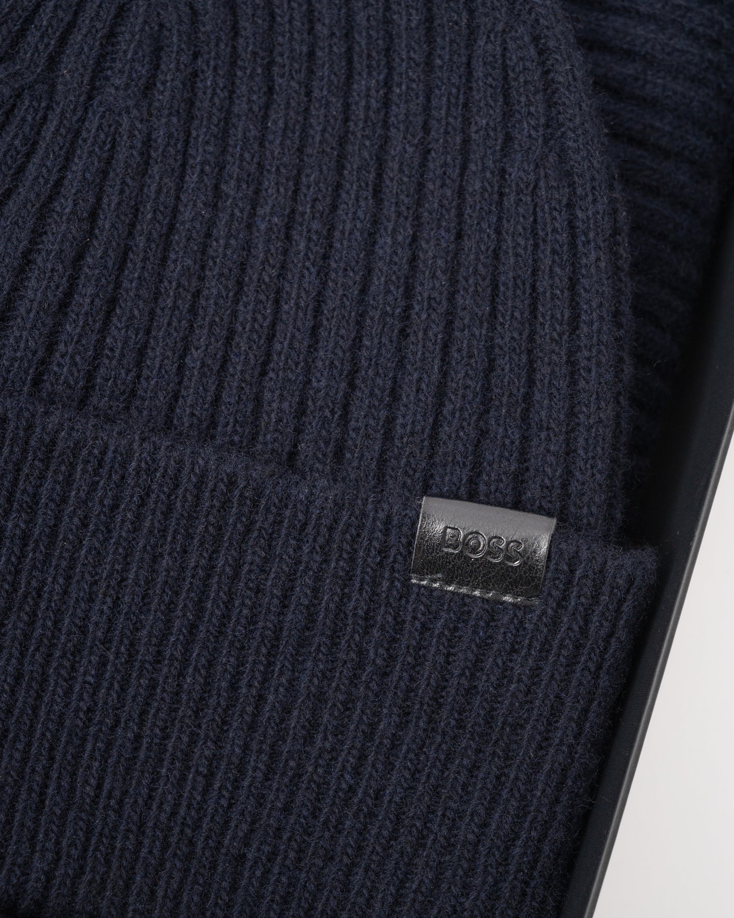 BOSS Orange Uboldi Scarf & Beanie Set - Dark Blue 404 logo detail