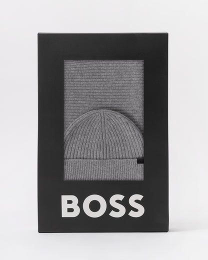 BOSS Orange Uboldi Scarf & Beanie Set - Silver 041 in box