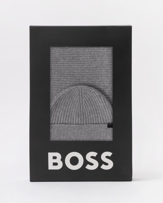 BOSS Orange Uboldi Scarf & Beanie Set - Silver 041 in box