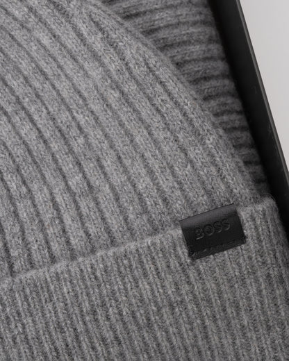 BOSS Orange Uboldi Scarf & Beanie Set - Silver 041 logo detail