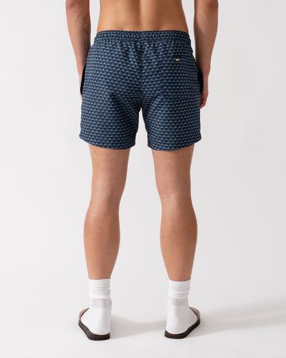 BOSS Orange Vibe Mens Logo-Label Swim Shorts with Seasonal Pattern - Navy 414