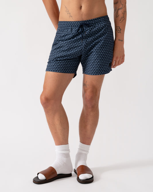 BOSS Orange Vibe Mens Logo-Label Swim Shorts with Seasonal Pattern - Navy 414