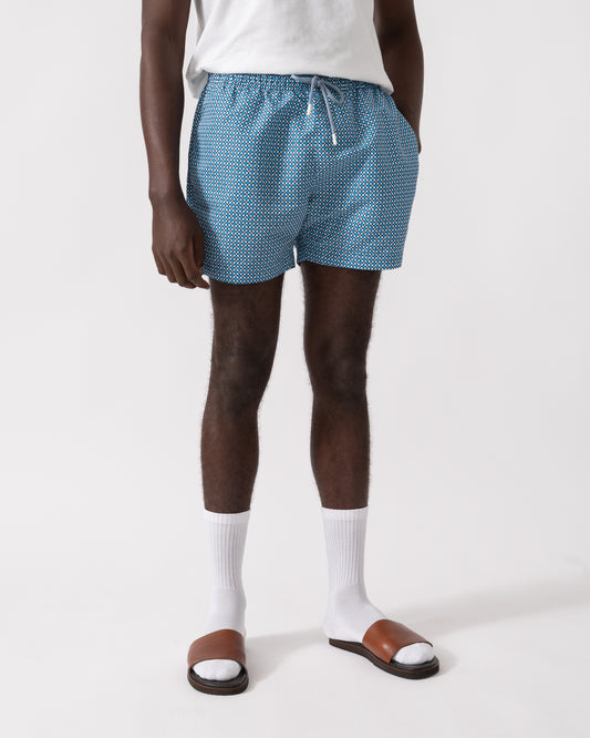 BOSS Orange Vibe Mens Logo-Label Swim Shorts with Seasonal Pattern - Open Blue 483