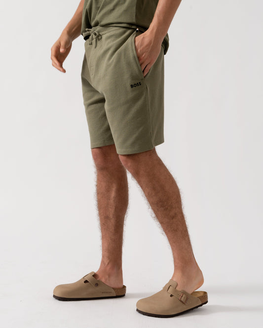 BOSS Orange Waffle Mens Cotton Blend Waffle Structure Pyjama Shorts with Embroidered Logo - Open Green 349