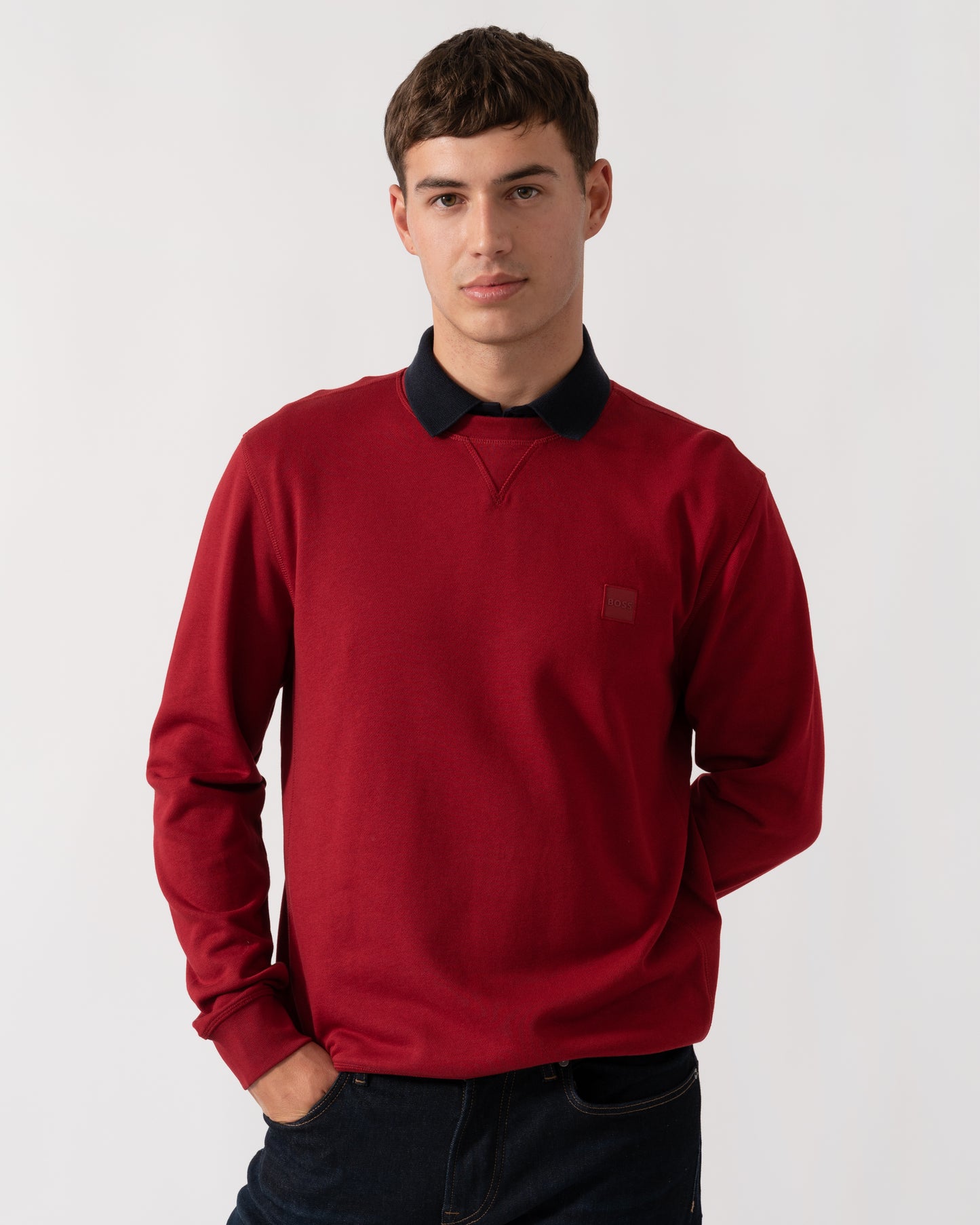 BOSS Orange Westart Mens Crew Neck Sweatshirt With Logo Patch - Medium Red 614