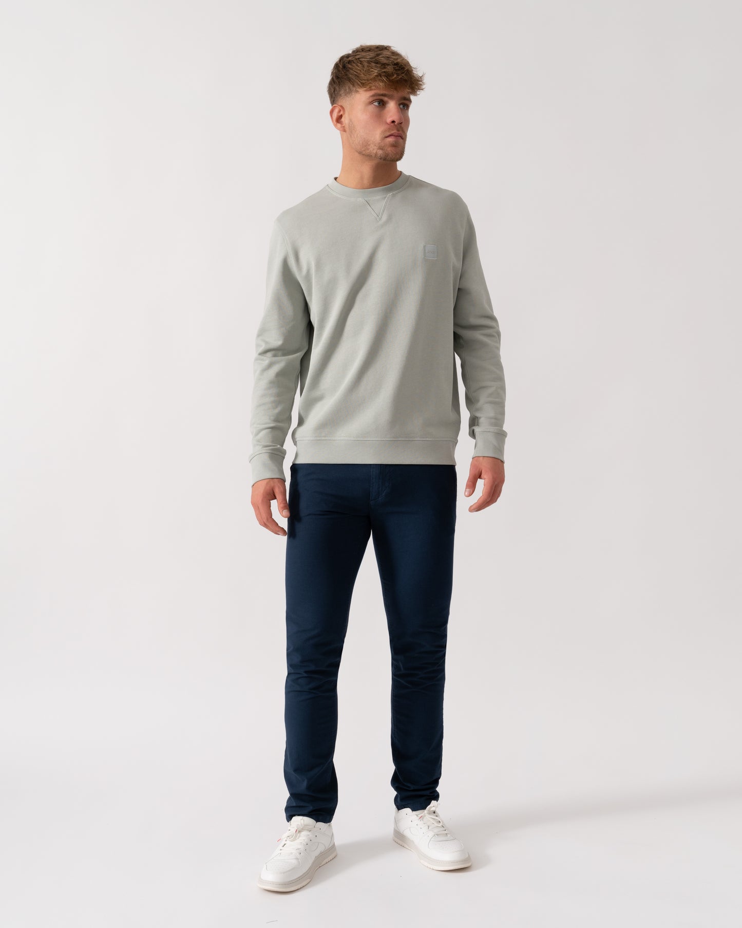 BOSS Orange Westart Mens Crew Neck Sweatshirt With Logo Patch - Silver 043