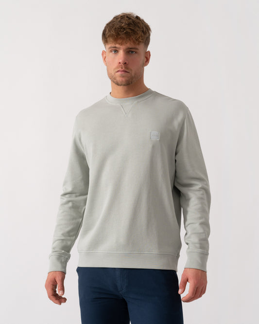 BOSS Orange Westart Mens Crew Neck Sweatshirt With Logo Patch - Silver 043 | CHO | Designer Mens Sweatshirts