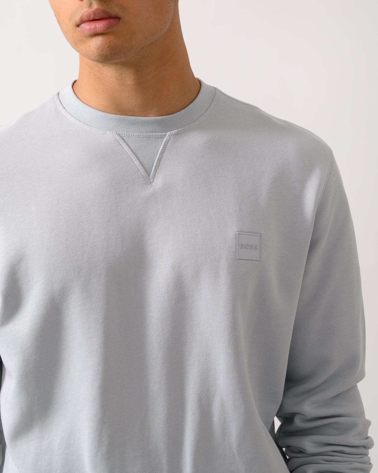 BOSS Orange Westart Mens Crew Neck Sweatshirt With Logo Patch - Light/Pastel Grey 053