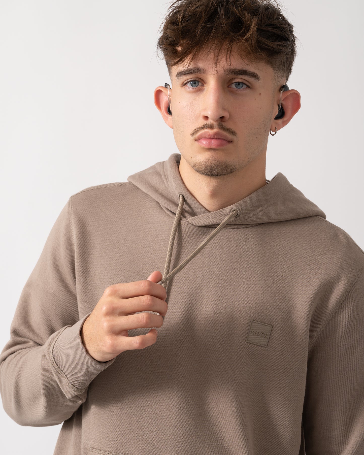 BOSS Orange Wetalk Mens Pullover Hoodie With Logo Patch - Open Green 346