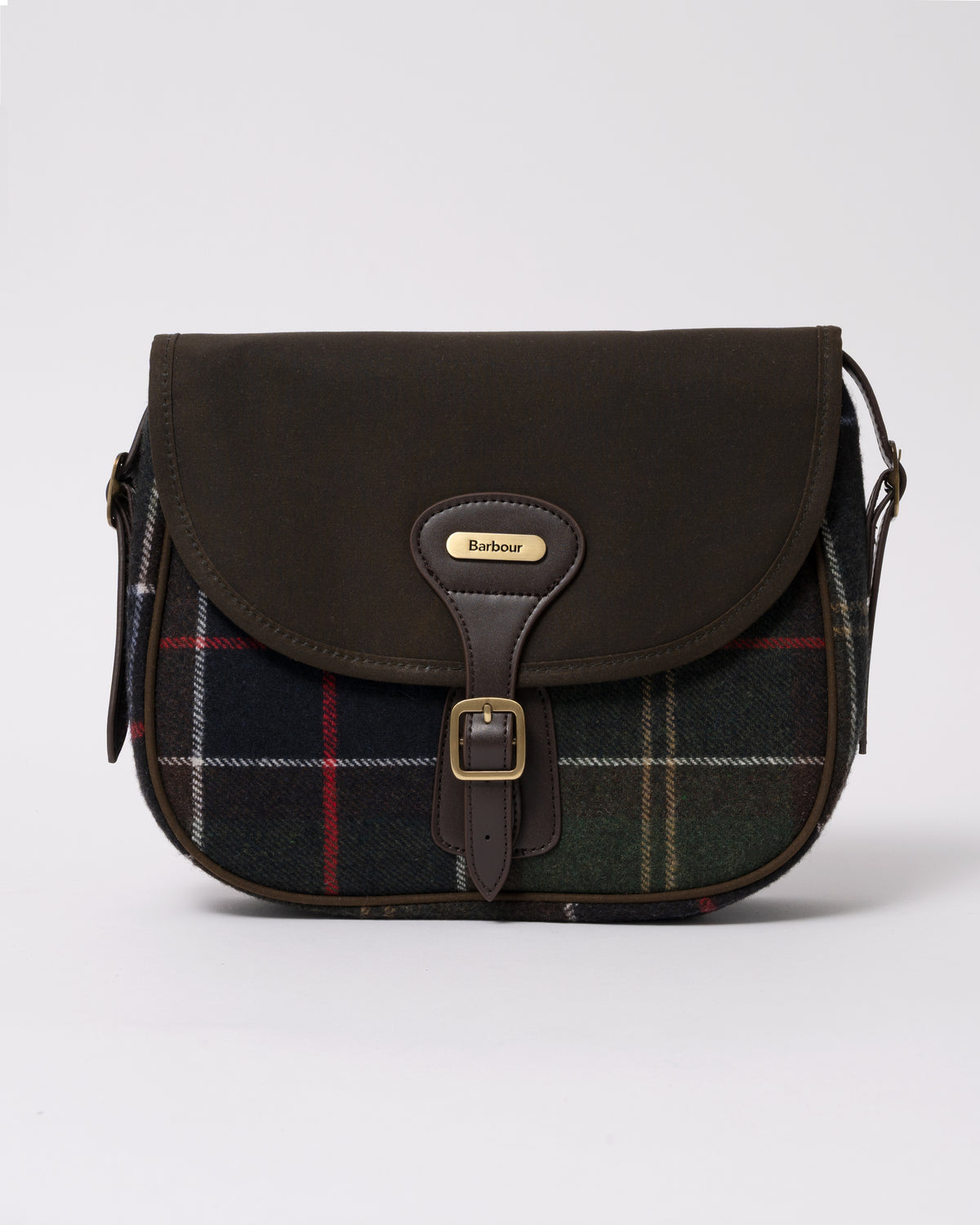 studio photograph showing a Barbour Cromarty Womens Crossbody Bag in Classic Tartan
