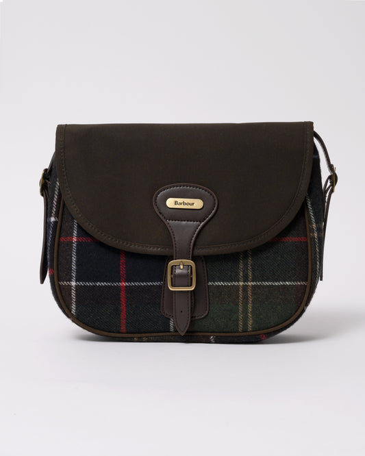 studio photograph showing a Barbour Cromarty Womens Crossbody Bag in Classic Tartan