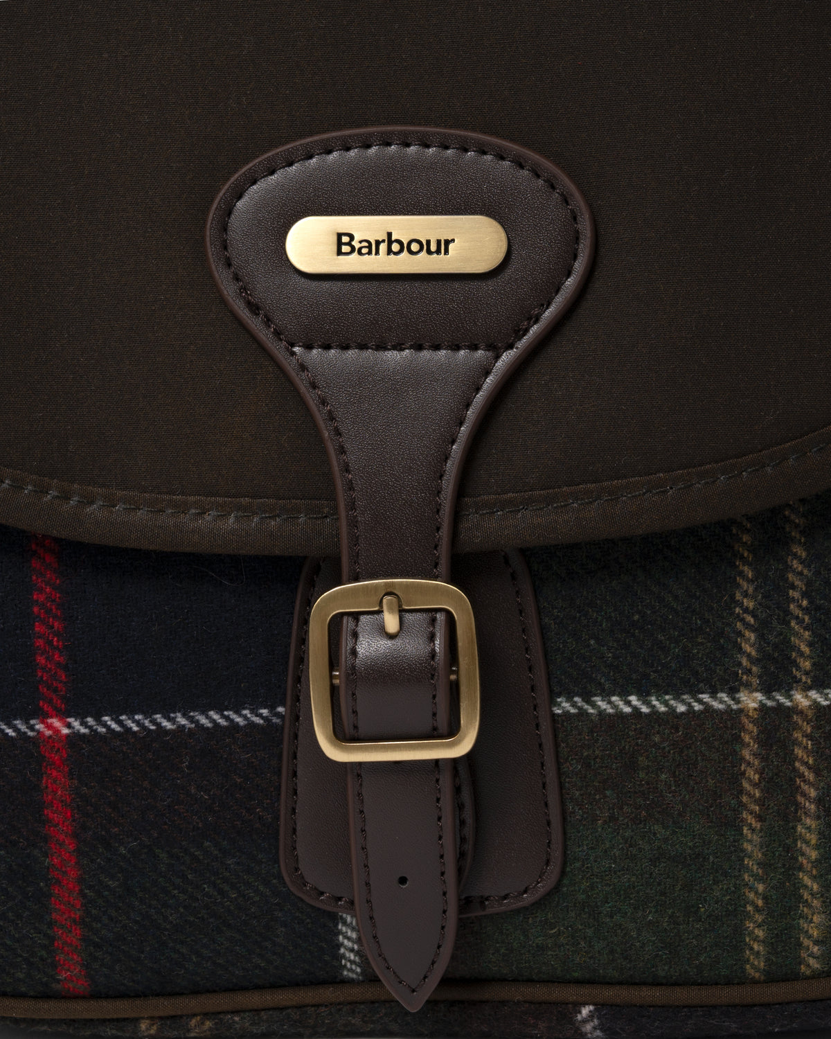 studio photograph showing a close up of a Barbour Cromarty Womens Crossbody Bag in Classic Tartan