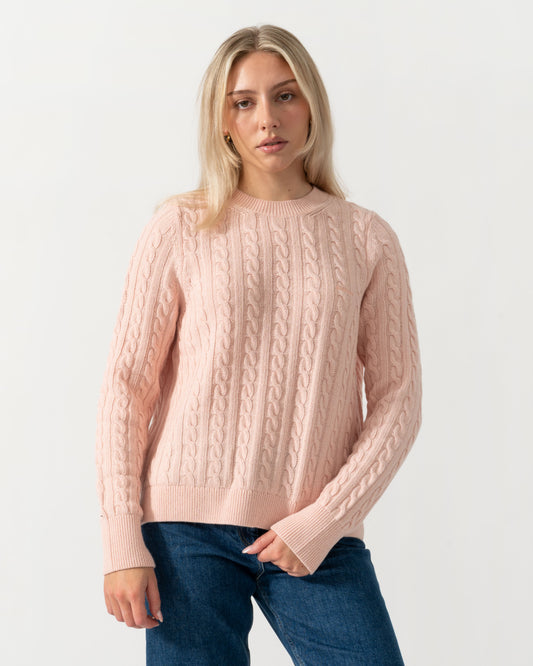 Front of the Barbour Ashdown Womens Cable Knitted Jumper - Pink Blush