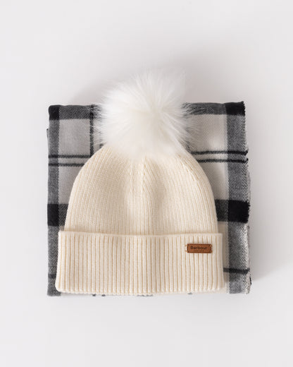 Barbour Dover Beanie & Hailes Scarf Gift Set - Monochrome Tartan