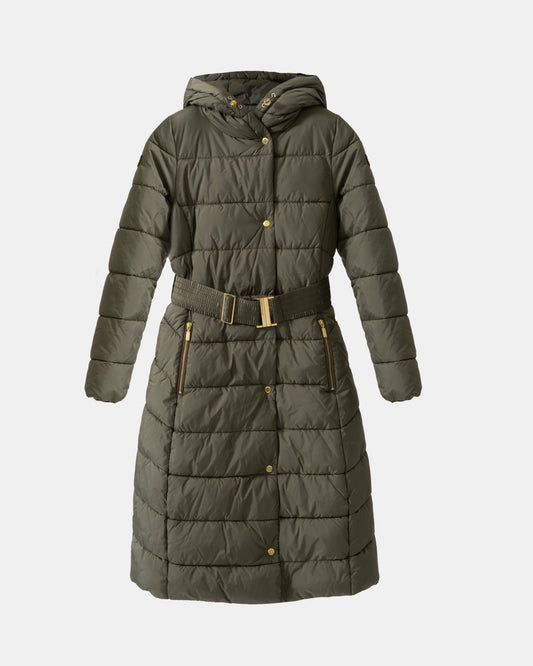 Barbour International Track Line Long Quilted Jacket in Dusky Khaki