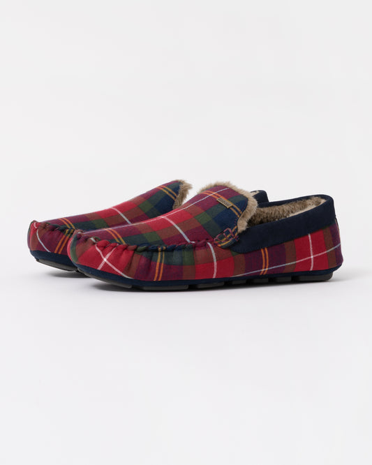 Barbour Monty Moccasin Mens Slippers - Winterberry Tartan front