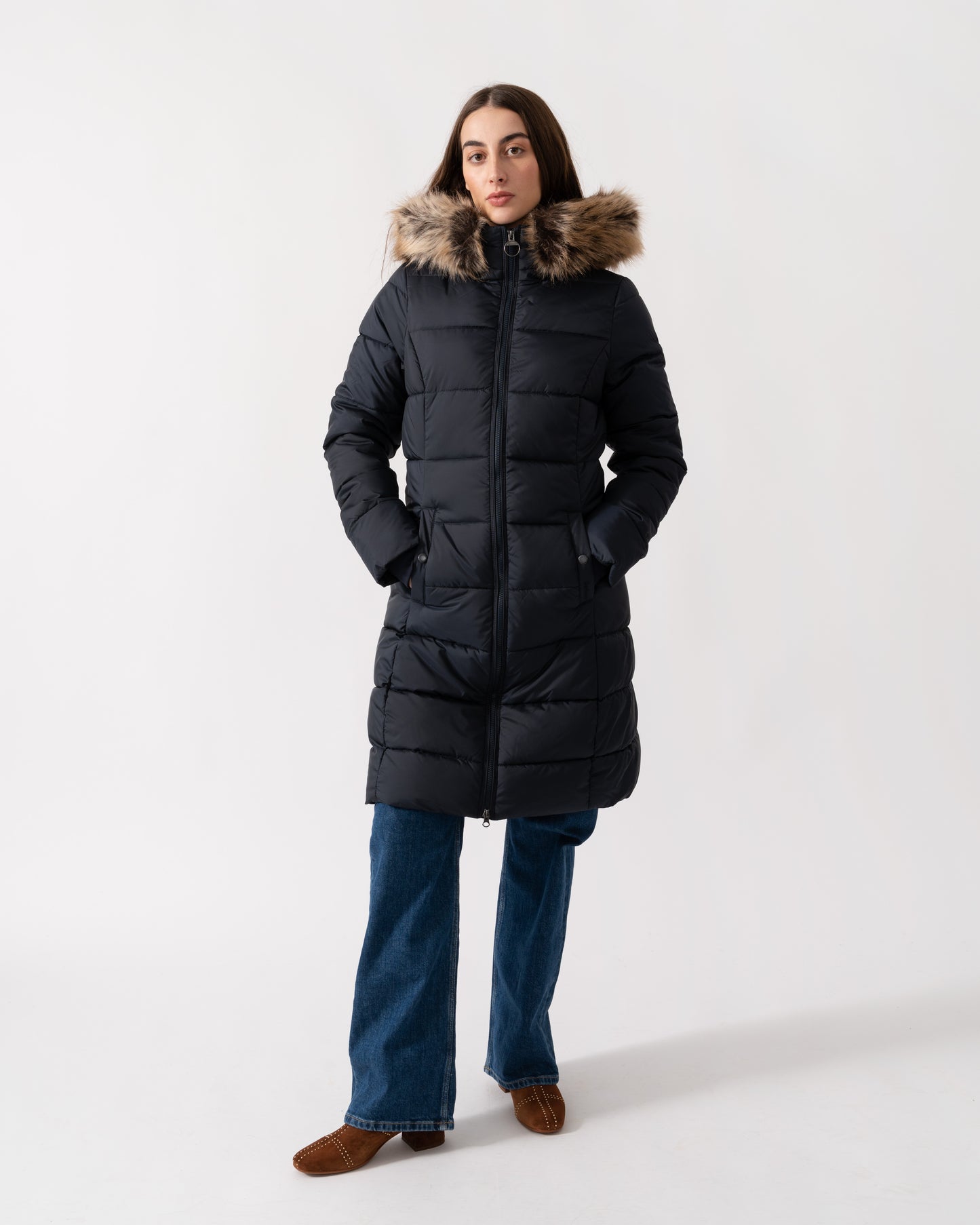 Barbour Rosoman Womens Long Puffer Jacket - Dark Navy