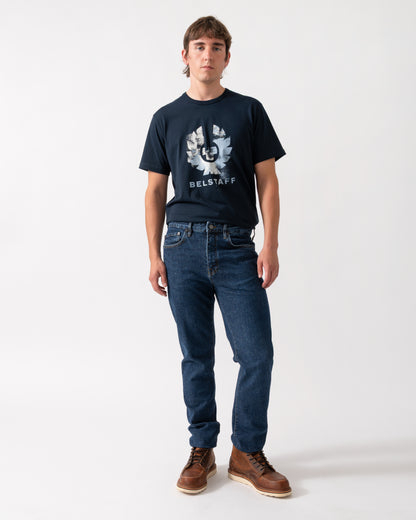 full length of Belstaff B69 Mens Regular Fit Mid-Rise Jeans in Washed Indigo
