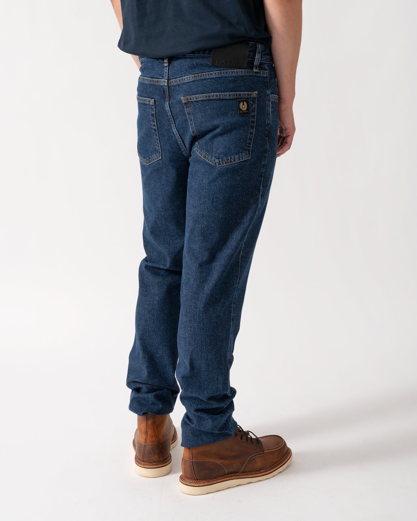 back of Belstaff B69 Mens Regular Fit Mid-Rise Jeans in Washed Indigo