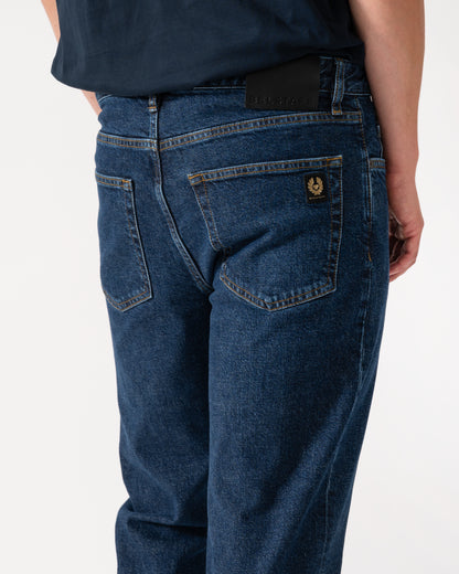 logo detail of of Belstaff B69 Mens Regular Fit Mid-Rise Jeans in Washed Indigo