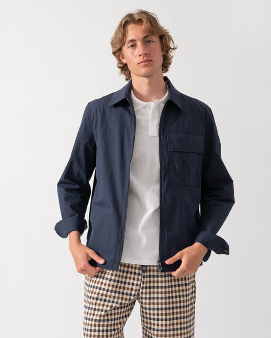 model wearing a Belstaff Cargo Mens Overshirt in Dark Ink