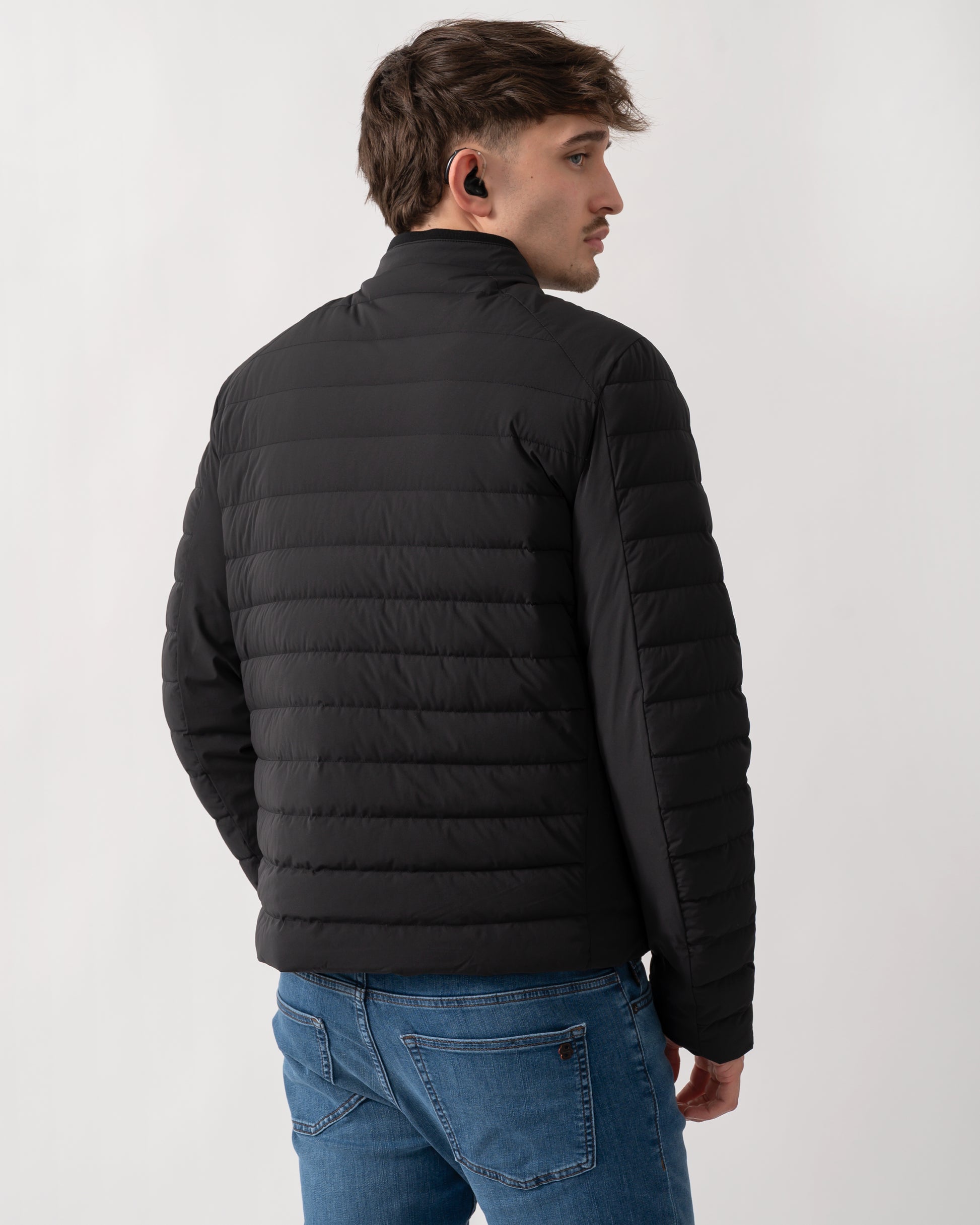 back shot of a model wearing a Belstaff Chassis Mens Jacket in Black