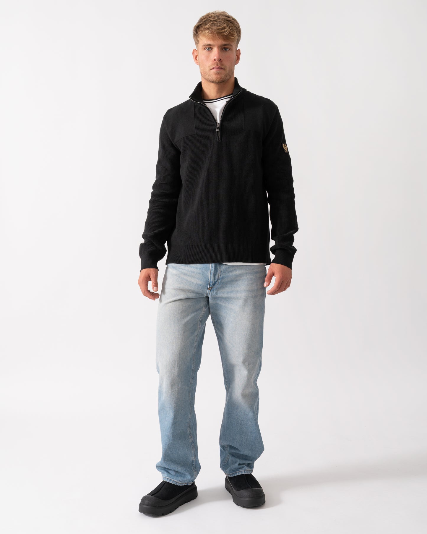 Belstaff Commander Mens Quarter Zip Jumper - Black - CHO - Designer Mens Jumpers