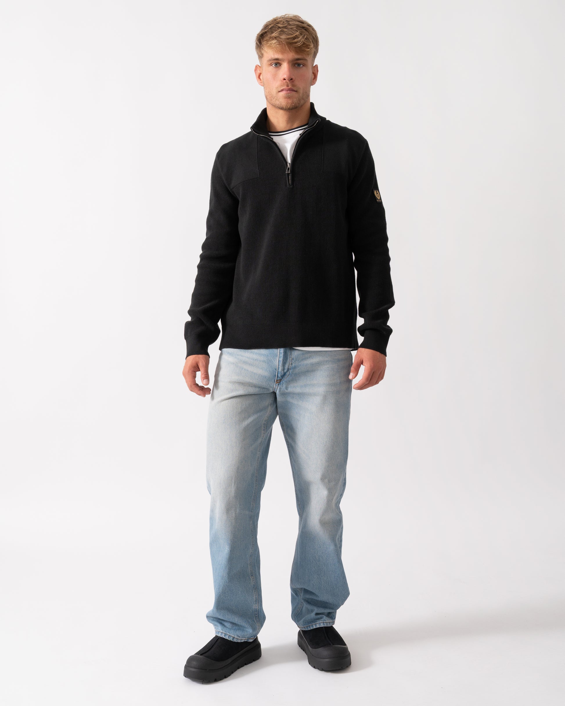 Belstaff Commander Mens Quarter Zip Jumper - Black - CHO - Designer Mens Jumpers