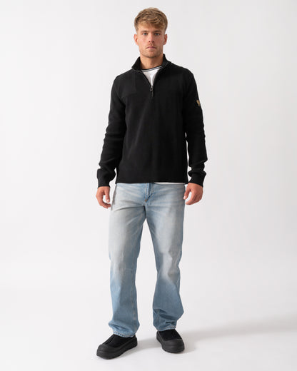 Belstaff Commander Mens Quarter Zip Jumper - Black - CHO - Designer Mens Jumpers