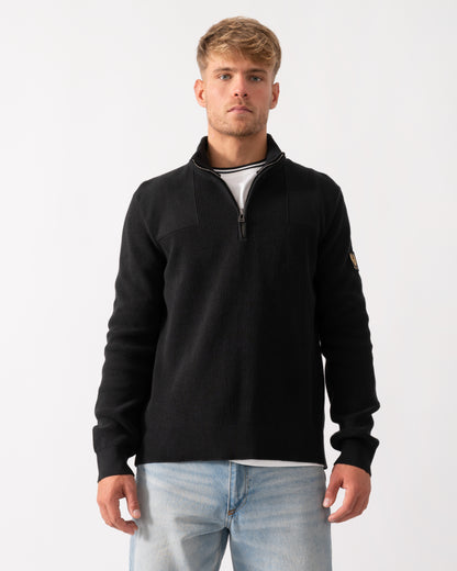 Belstaff Commander Mens Quarter Zip Jumper - Black - CHO - Designer Mens Jumpers