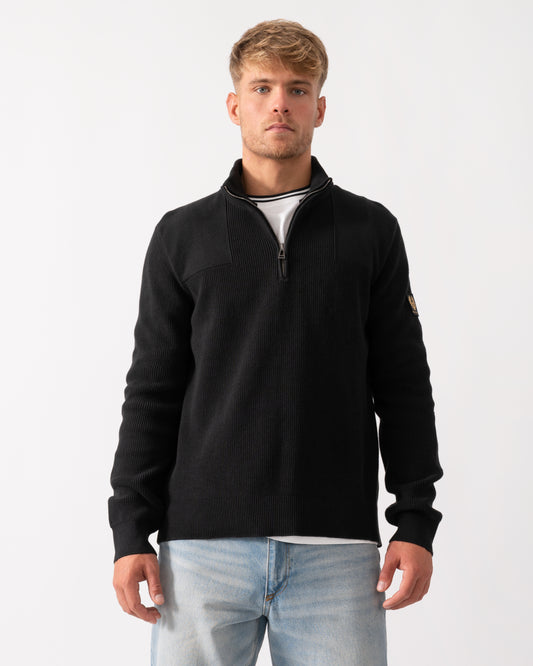Belstaff Commander Mens Quarter Zip Jumper - Black