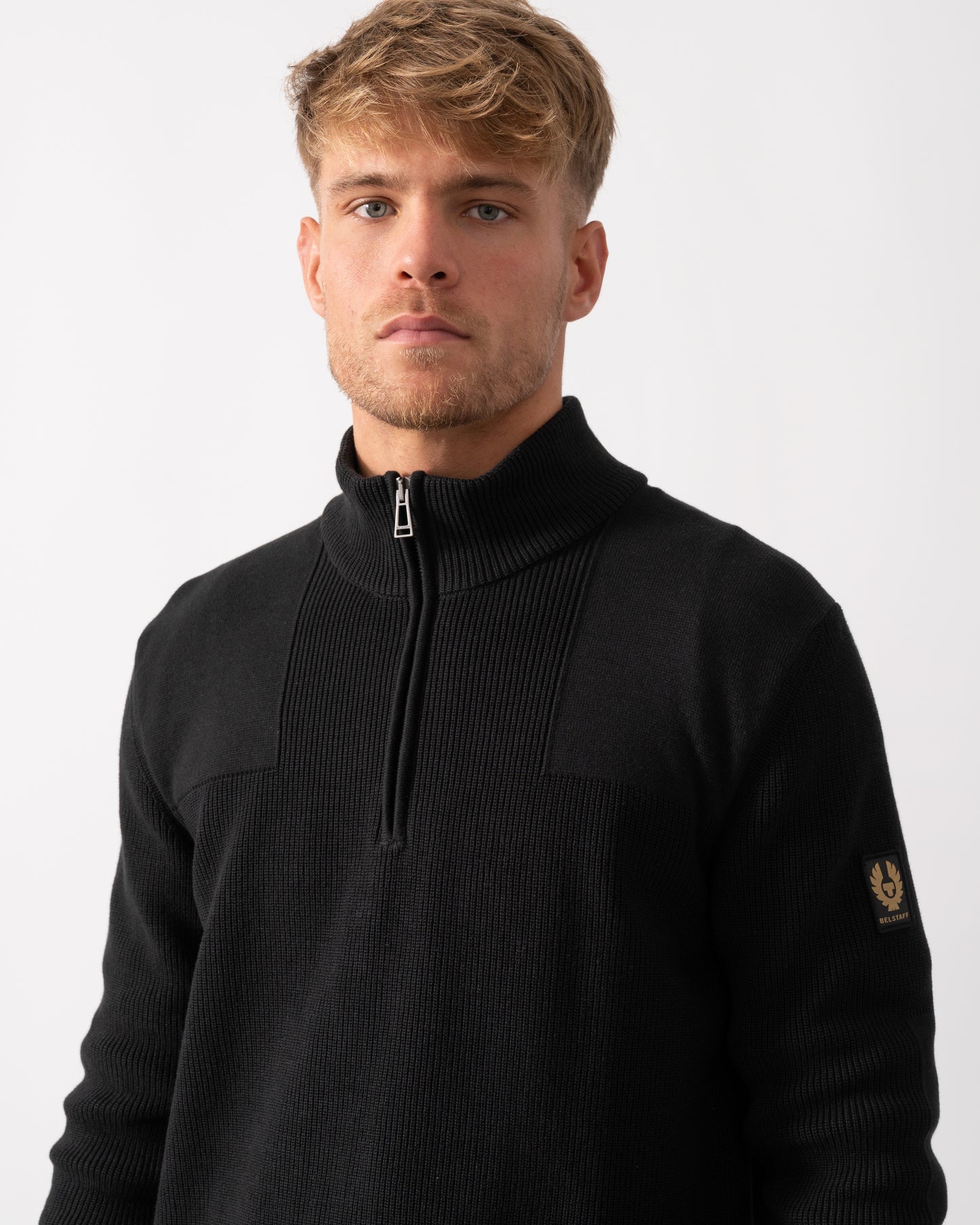 Belstaff Commander Mens Quarter Zip Jumper - Black - CHO - Designer Mens Jumpers