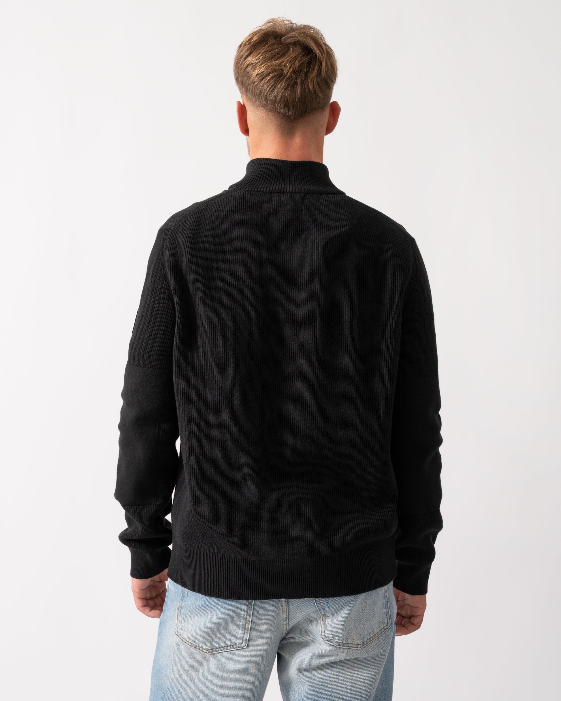 Belstaff Commander Mens Quarter Zip Jumper - Black - CHO - Designer Mens Jumpers