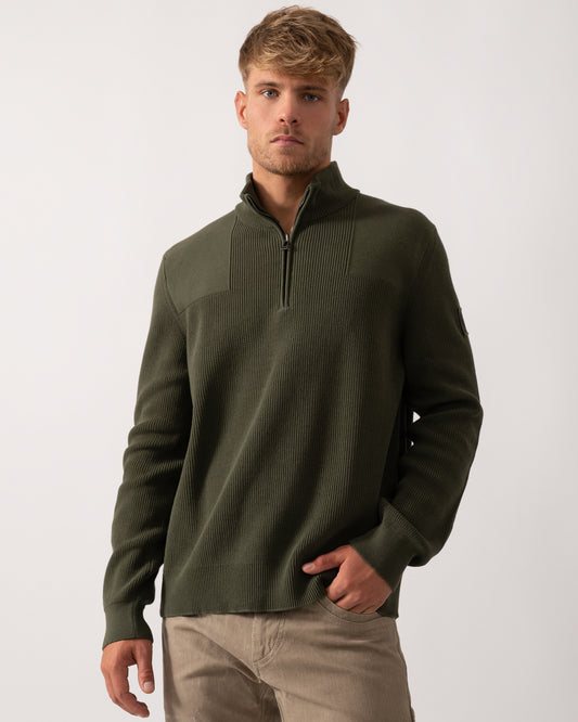 Belstaff Commander Mens Quarter Zip Jumper - True Olive