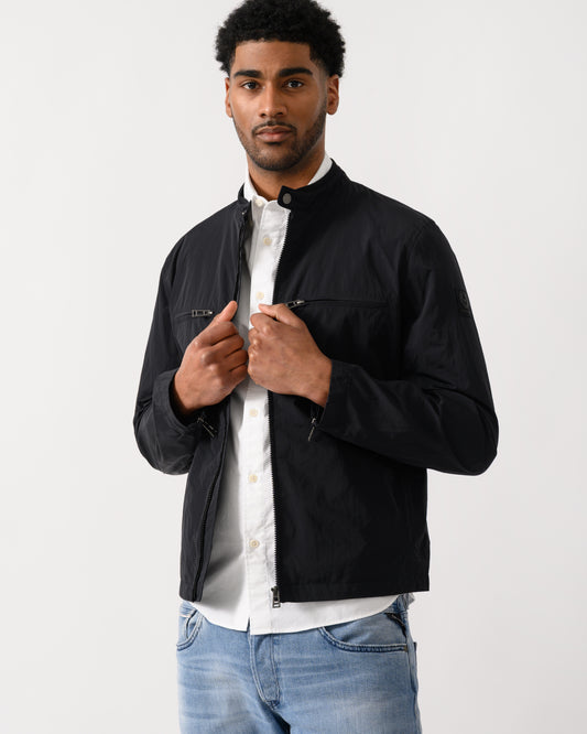 model wearing a Belstaff Grid Mens Jacket in Black