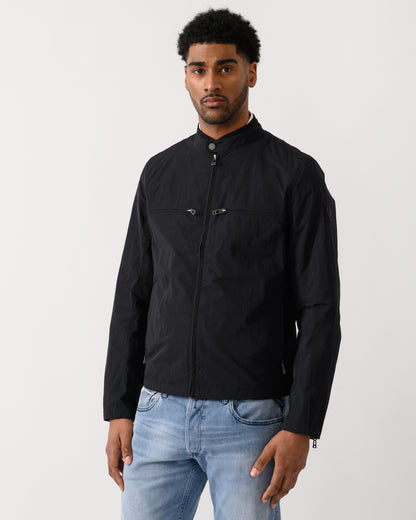 front shot of a model wearing a Belstaff Grid Mens Jacket in Black