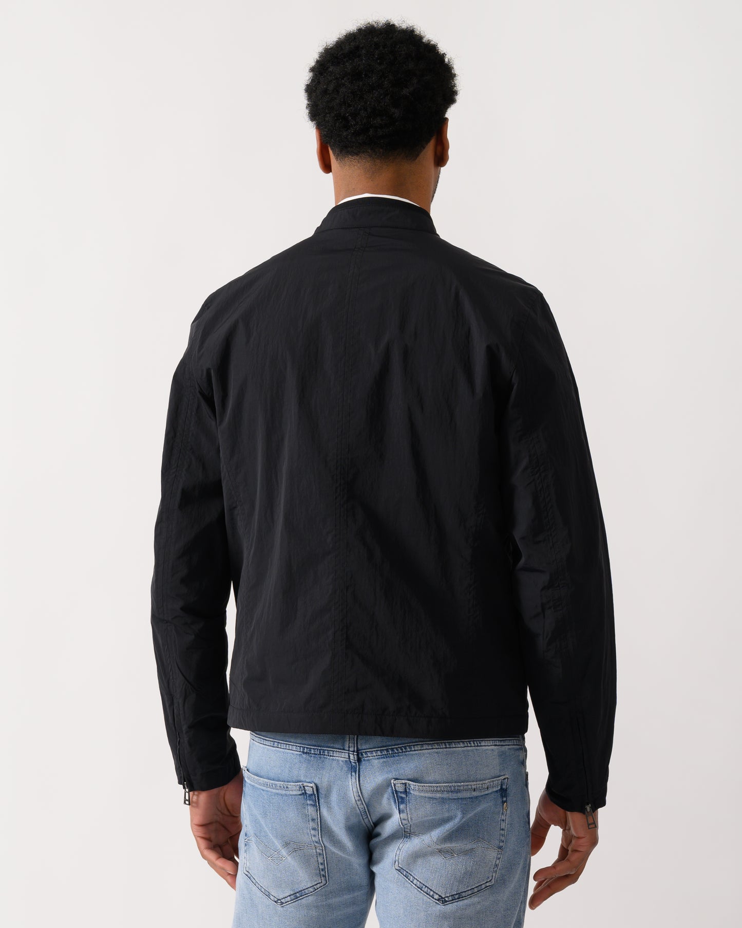 back shot of a model wearing a Belstaff Grid Mens Jacket in Black