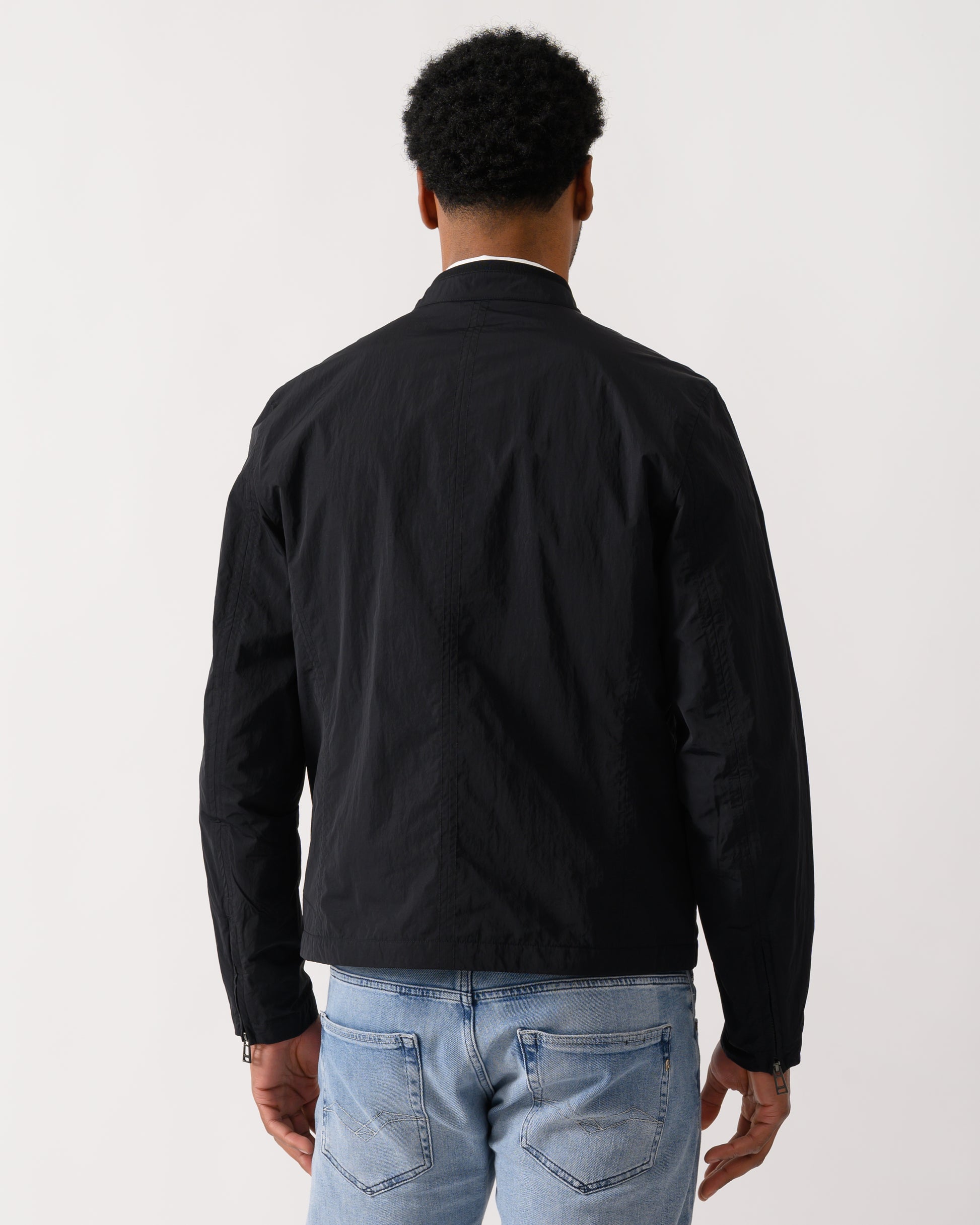 back shot of a model wearing a Belstaff Grid Mens Jacket in Black