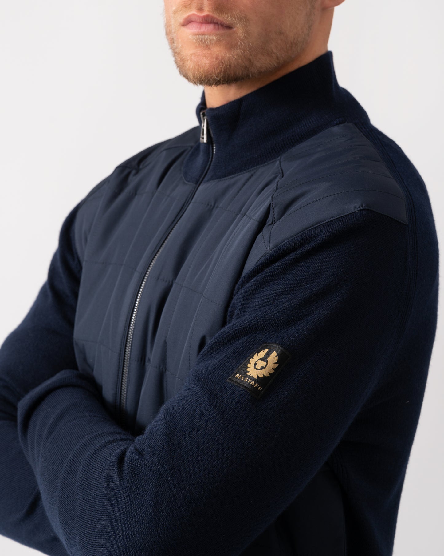 Belstaff Kelbrook Mens Merino Wool Zip Cardigan - Dark Ink - CHO - Designer Mens Jumpers