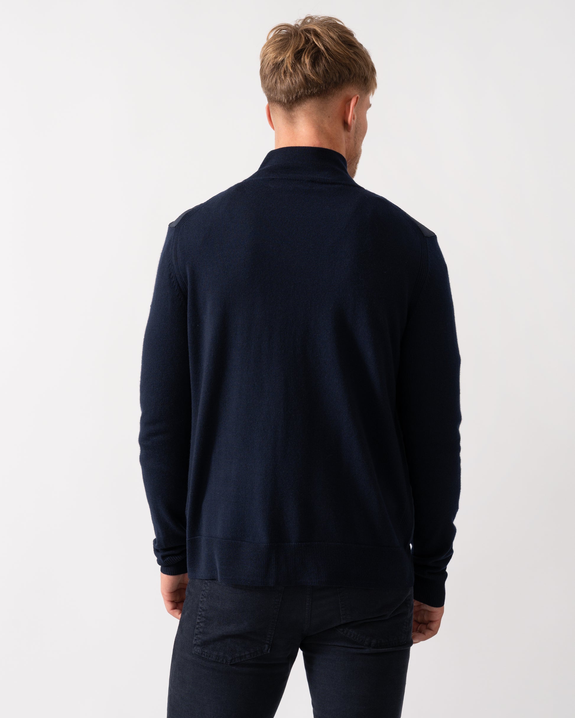 Belstaff Kelbrook Mens Merino Wool Zip Cardigan - Dark Ink - CHO - Designer Mens Jumpers