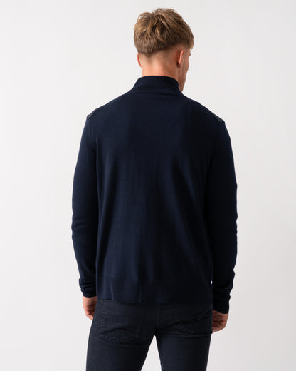 Belstaff Kelbrook Mens Merino Wool Zip Cardigan - Dark Ink - CHO - Designer Mens Jumpers