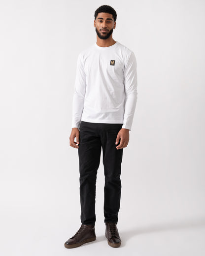 Belstaff Long Sleeved Logo Patch T-Shirt - White - CHO - Designer Mens Logo T-Shirts