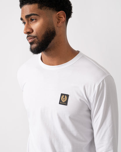 Belstaff Long Sleeved Logo Patch T-Shirt - White - CHO - Designer Mens Logo T-Shirts