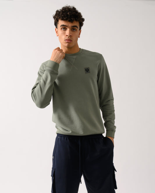 Belstaff Mens Crew Neck Sweatshirt With Logo Patch - Sage Green